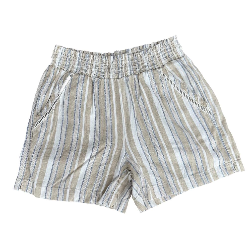 Briggs Linen Blend Striped Pull On Shorts Elastic Waist High Rise Womens Size S